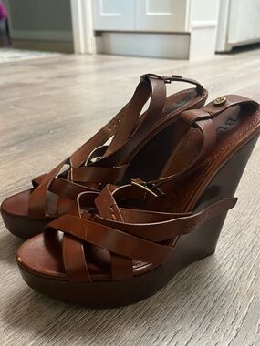 Burberry heels 37 Leather Wedge Sandals Brown Shoes summer